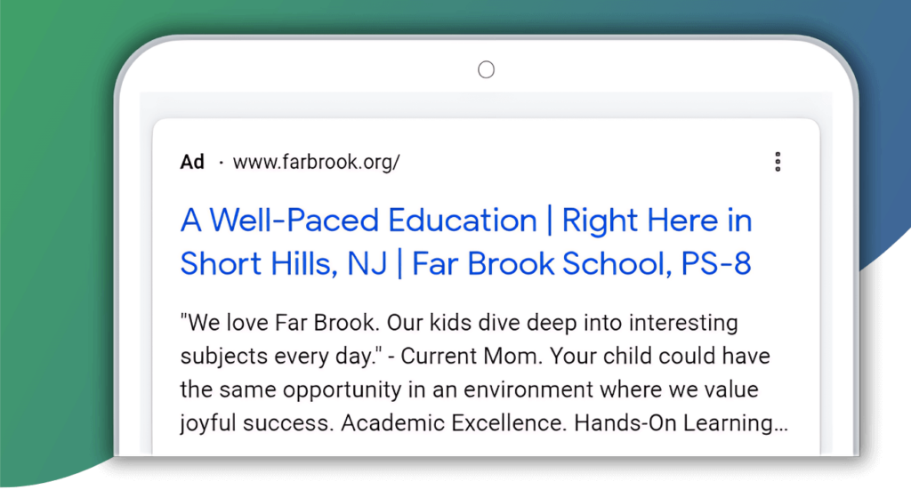 Ad examples of Truth Tree's work for Far Brook School | Truth Tree provides digital marketing strategies and solutions for school