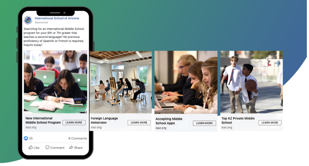 Examples of social media ads. International School or Arizona, a Truth Tree School Partner.